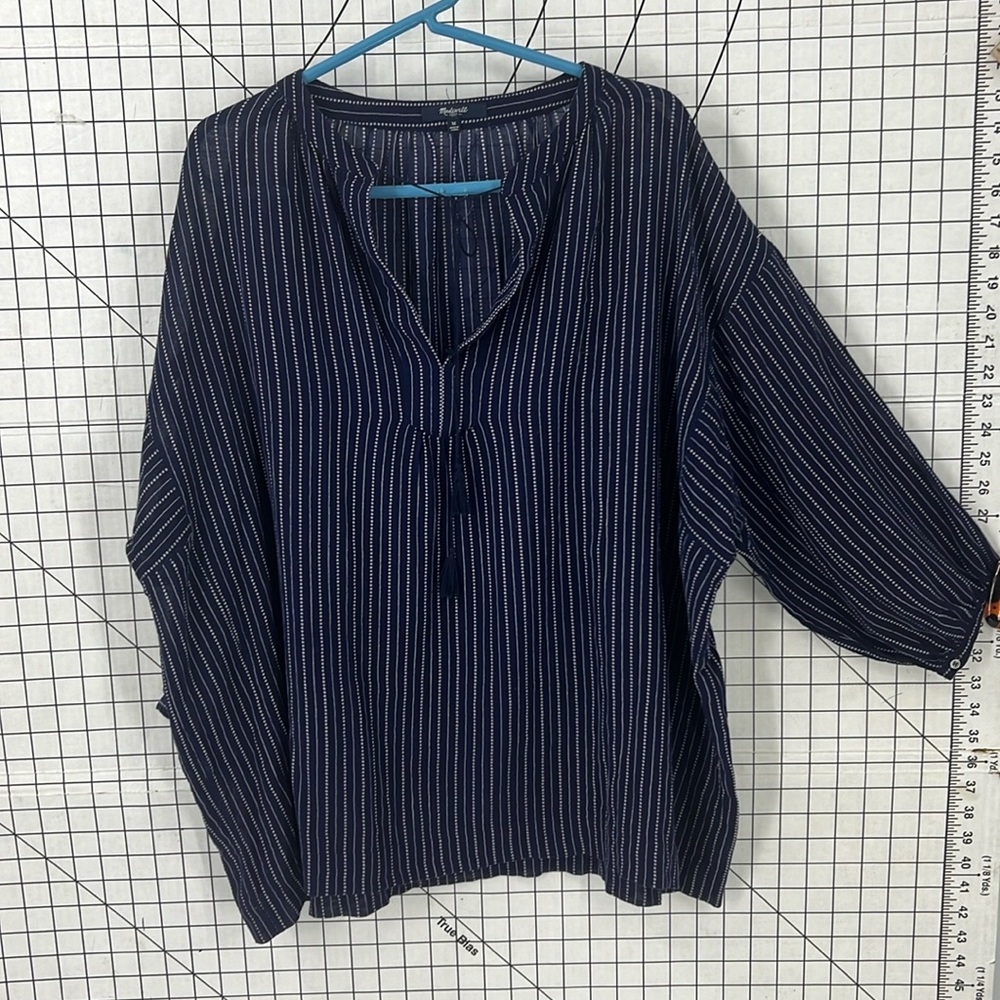 Madewell split neck tassel tie, drop shoulder 1/2 sleeve oversized top M